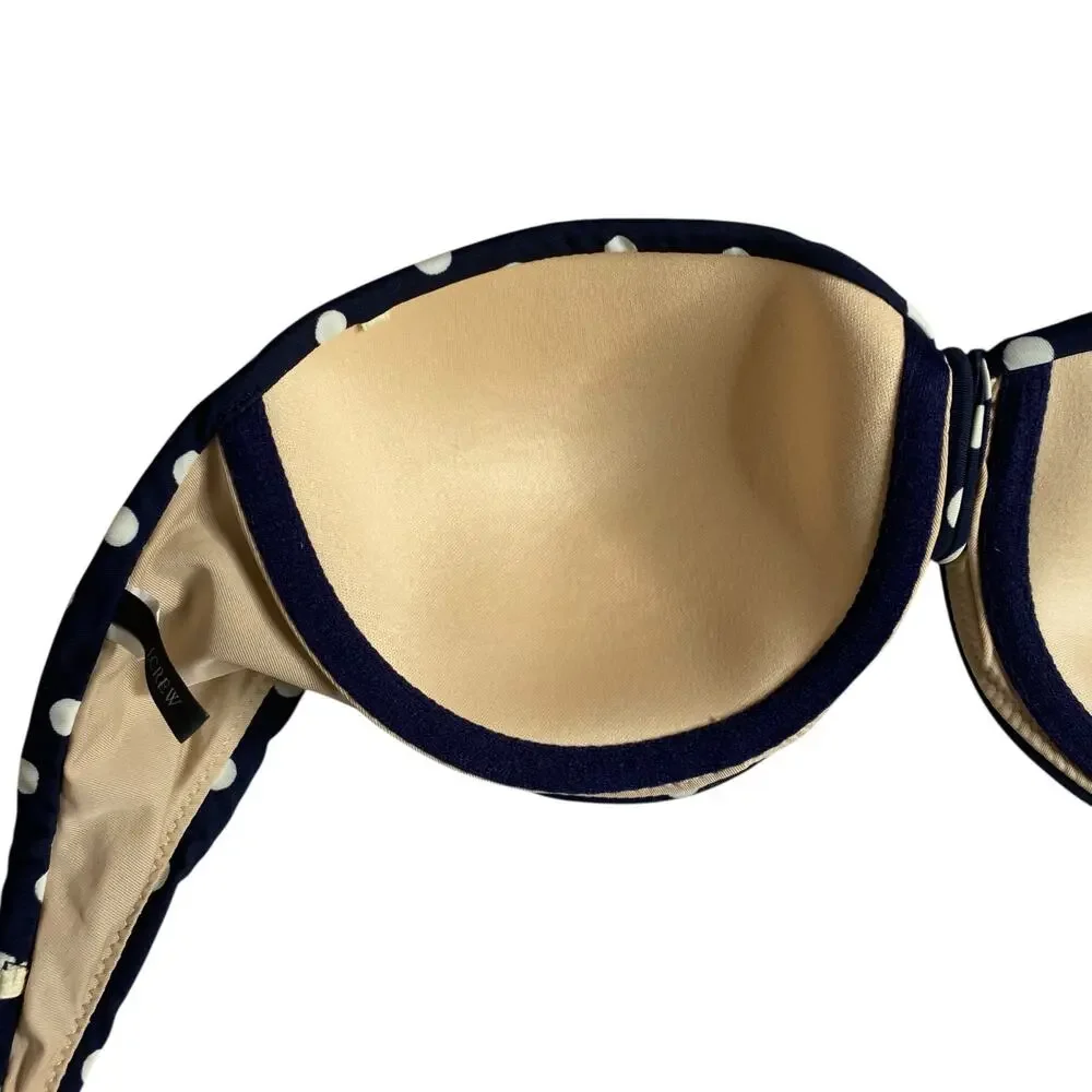 J. Crew Polka Dot Bikini Swim Top Navy Blue Strapless Underwire Size 32D Beach - Picture 10 of 12